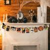 Vintage Halloween Hanging Banner Decoration, Retro Halloween Trick or Treat Cute Pumpkin Witch Ghost Cat Wall Bunting Garland Card Banner Cartoon