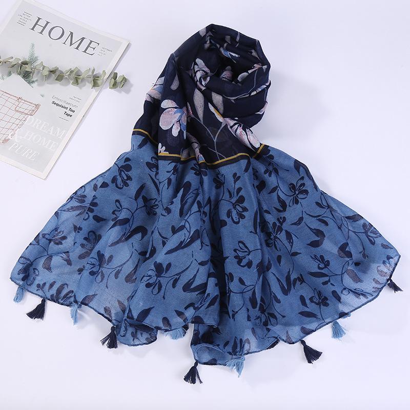 Sciarpa Boho da donna, leggera, con stampa floreale, scialle con frange, moda autunno inverno