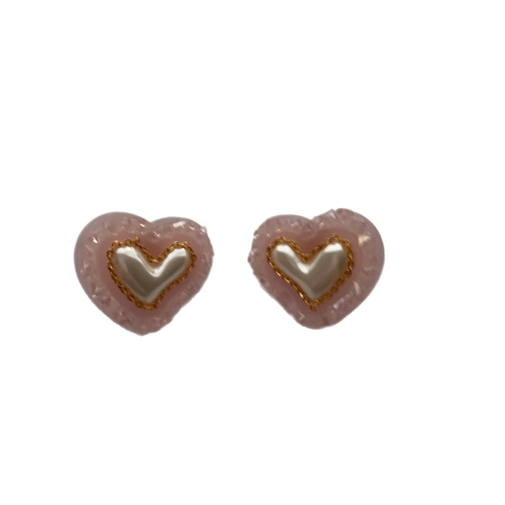 Pink Romantic Heart Stud Earrings - Exquisite Layered Soft Luxury