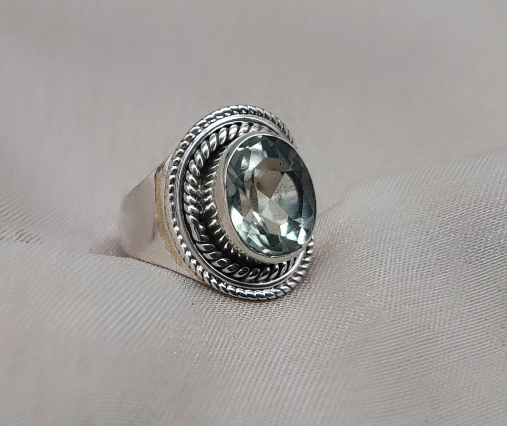 Green Amethyst 925 Sterling Silver Ring: February Birthstone Boho Handmade Jewelry