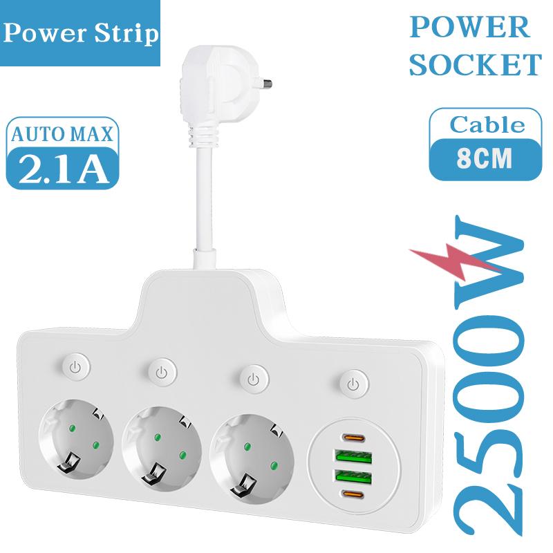 

EU Plug AC Outlets Smart Power Strip Wall Mounted With USB Ports+ Type C Fast Charging Electrical Socket Adapter Network Filter білий