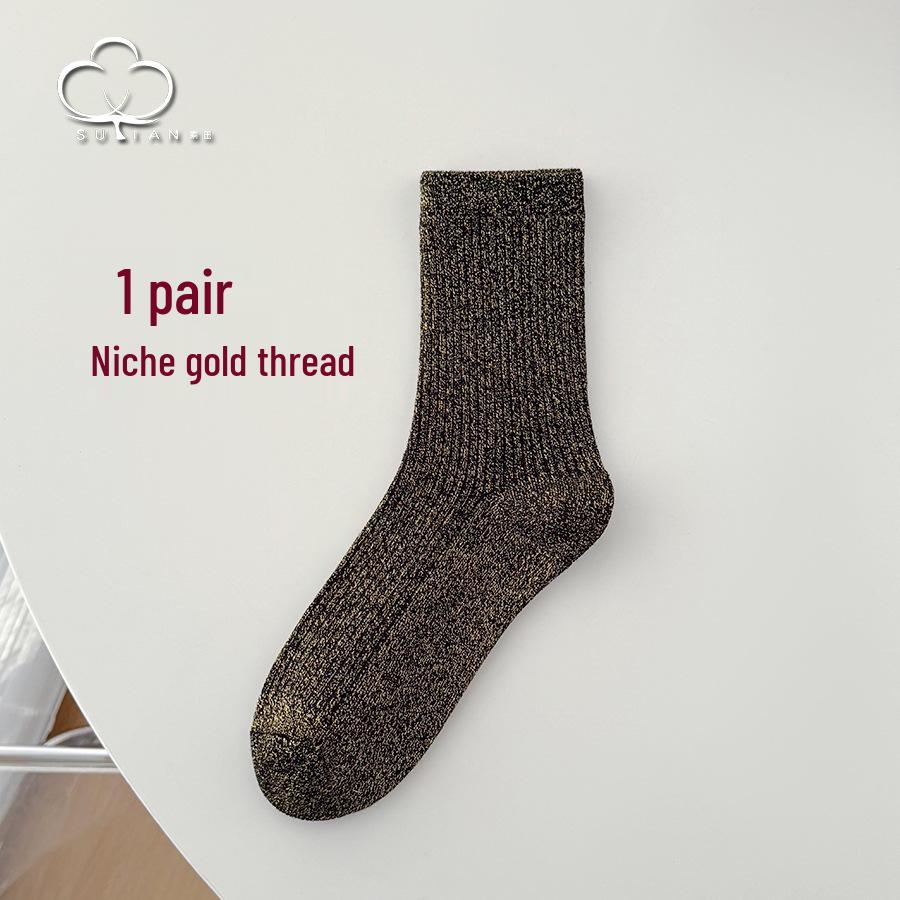 

Women s Trendy Mid-Calf Long Socks with Gold and Silver Thread, Breathable, Sweat-Wicking, and Warm for Spring, Autumn, and Winter. One Size