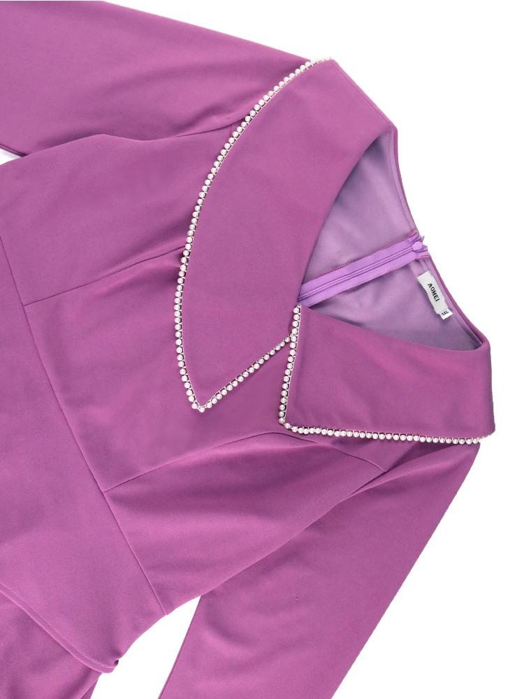 Elegant Women Bodycon Dress with Turn-Down Collar Long Sleeve Asymmetrical Design Split Hem Slim Fit Midi Office Party Wear