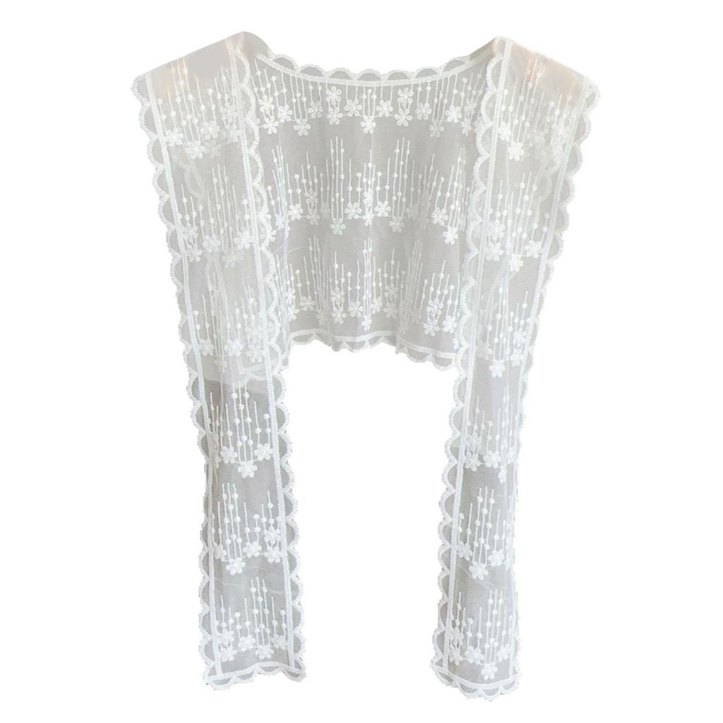 Women's Elegant Flower Lace Shawl Wrap Faux Collar Neck Scarf Tie Knot Front Mini Shoulder Capes Decorative Waist Belt