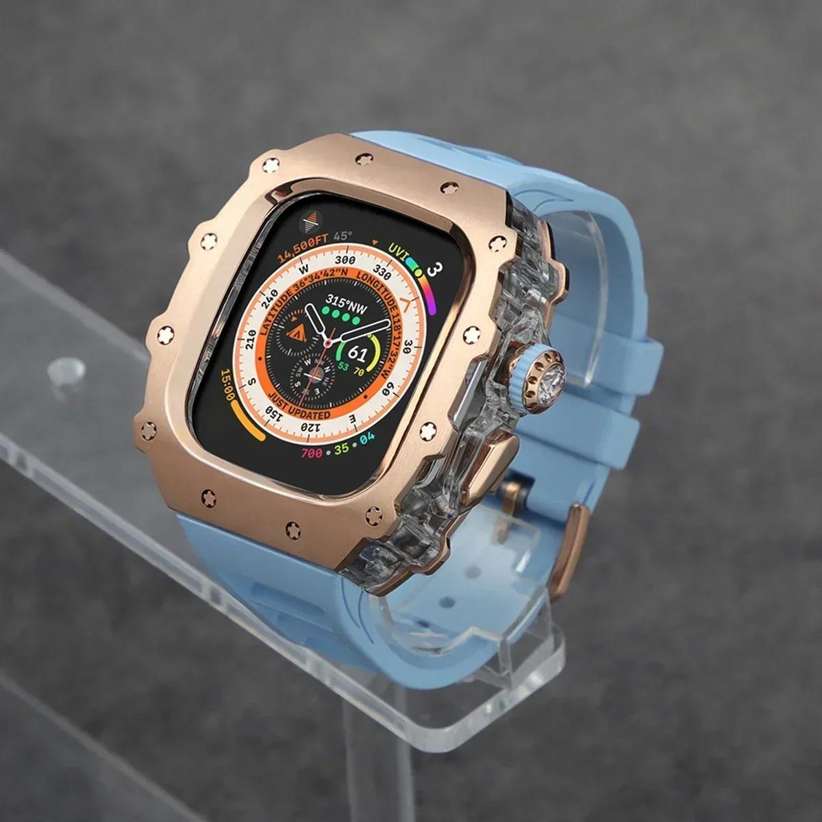 

Розкішний набір для модифікації для Apple Watch Ultra 3 49 мм 45 мм 44 мм Корпус з нержавіючої сталі для IWatch 9 8 7 6 Кришталева кнопка Спортивний ремінець For Ultra 49mm
