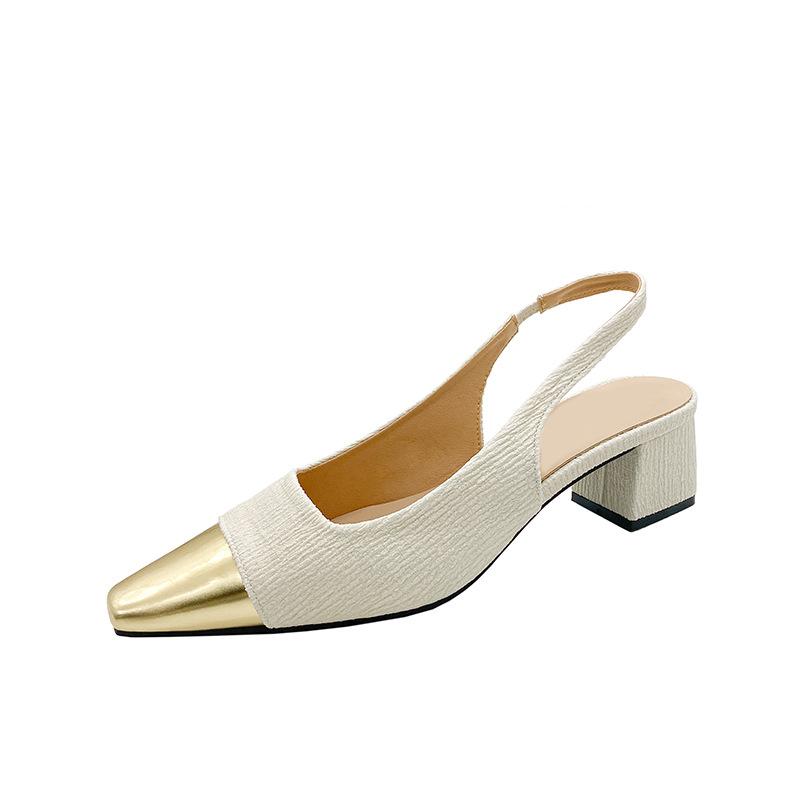 Fashion Fashion Square Toe Slingbacks Women Shoes 2024 New Mid Heel Sandals for Women Thick Heeled High Heels Shoes for Women