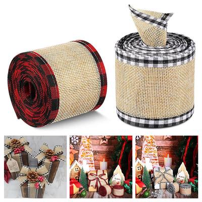 Rustic Style Christmas Ribbon Imitation Linen Ribbon Plaid Edging Ribbon