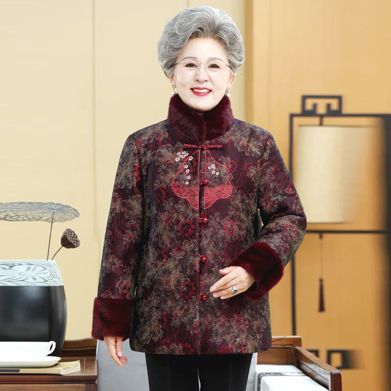 Elderly Women's Plush Stand-Collar Winter Jacket