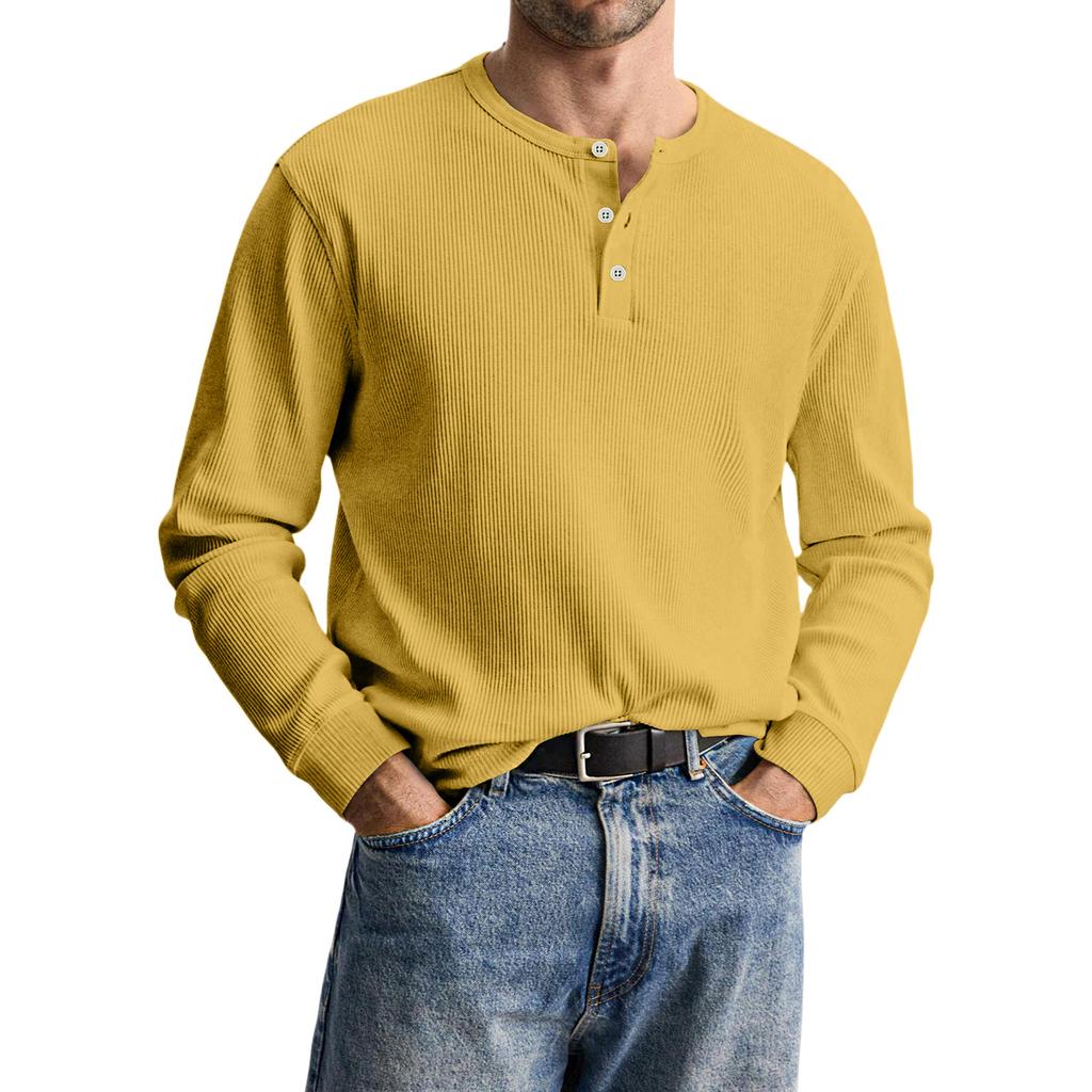 Men's Casual Knit Button-Up Long-Sleeve Shirt