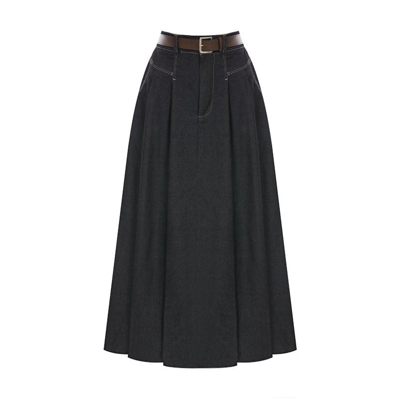 TVIEW Pintuck Cut Belted Denim Skirt_V6A-Csk022