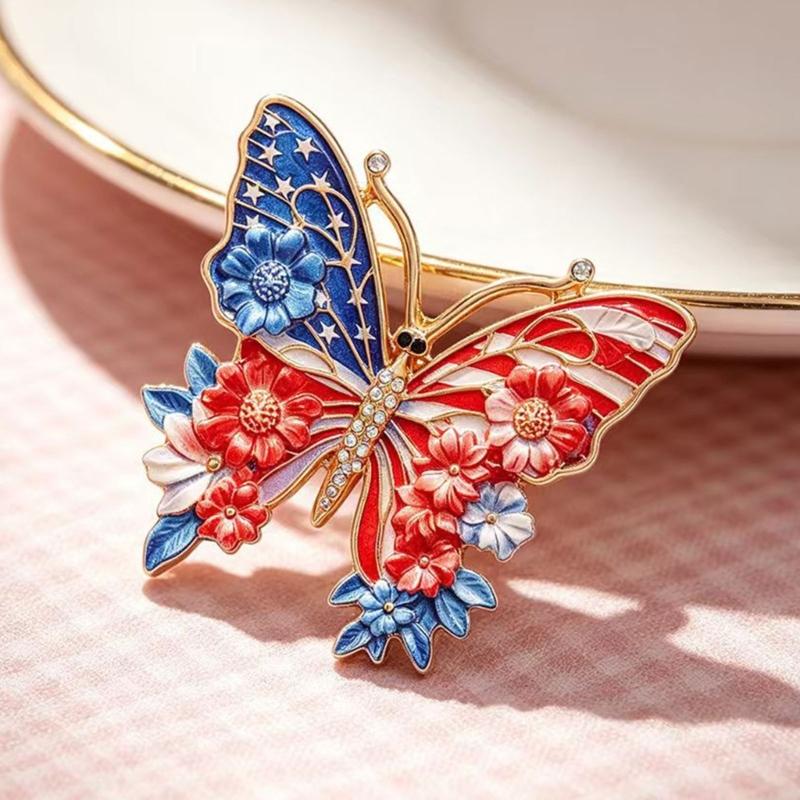 Beautiful 250Th Anniversary Butterfly Brooch Featuring US Flag Art Sturdy Alloy Jewelry