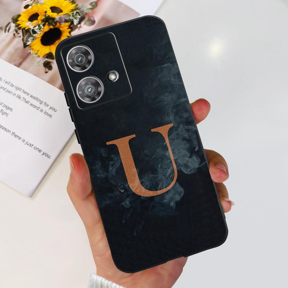 For Motorola Edge 40 Neo Case 26 Letters Black Pink Pattern Back Case For Moto Edge 40 5G 40Neo Soft TPU Silicone Stylish Bumper