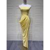 Damen Trägerloses Raffung Schlitz Maxikleid, Sexy Figurbetontes Abendparty Langes Kleid, Europäischer Amerikanischer Stil Formelles Cocktailkleid