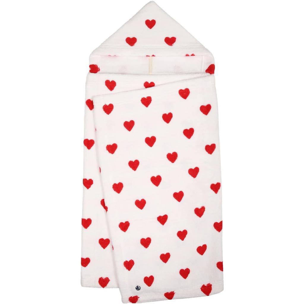 Heart Print Pile Cape A08SI One Size [Petit Bateau] Off-White/Red
