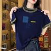 Cotton Contrast Color Short sleeve T-shirt Women Summer New Western Style Casual All-matching High Quality Patchwork Color Matching Bottoming Shirt