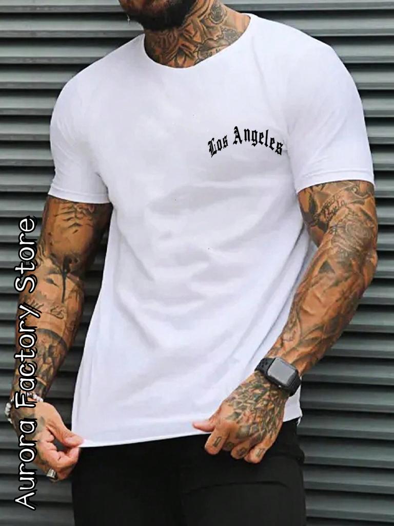 Los Angeles T-shirt Sommar Män Sport Fitness Toppar T-shirts Manlig Casual Kortärmad Bomullskläder Mode Bokstavstryck Streetwear