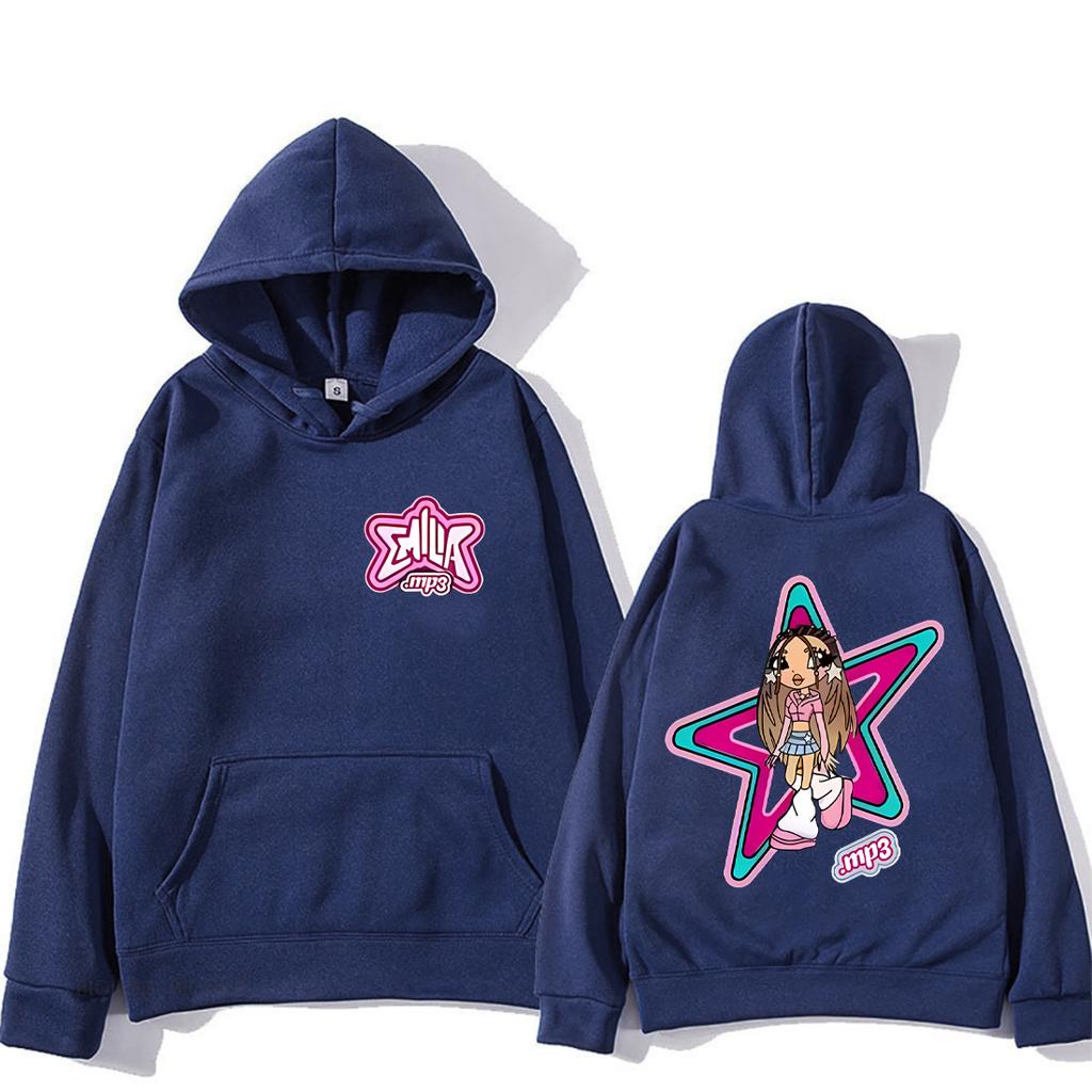 Emilia Mernes MP3 Cartoon Graphic Hoodie Men Women New Clothes Printed Streetwear Fleece Fashion Long Sleeve Hip Hop Sweatshirts