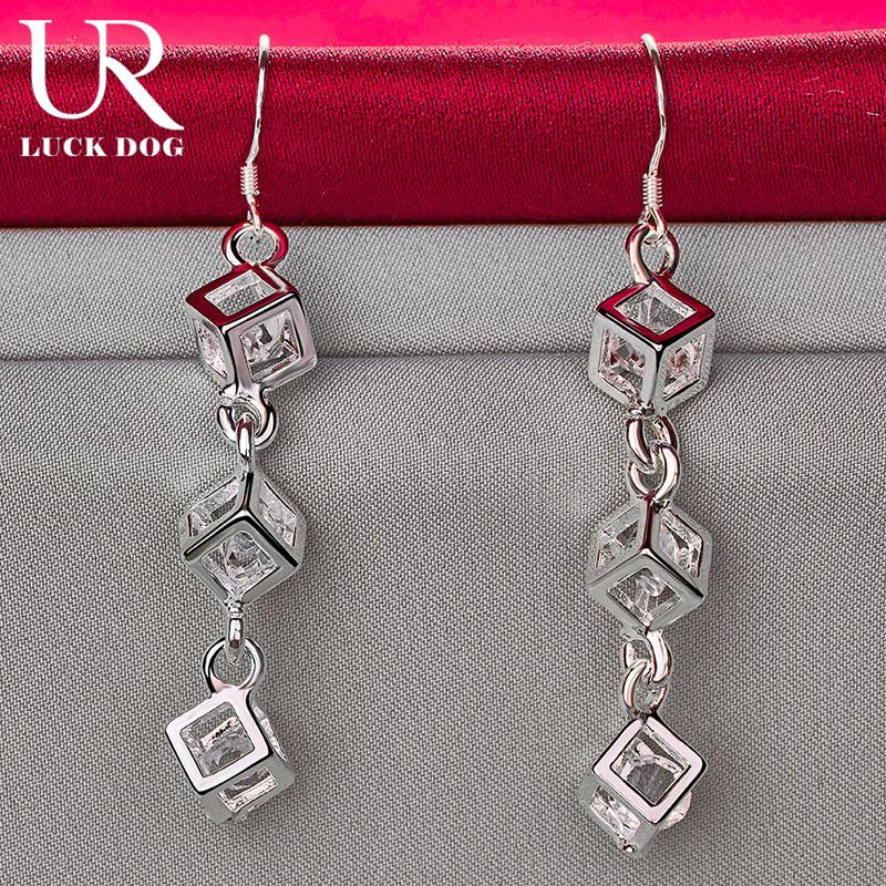 925 Sterling Silver White Stone AAA Zircon Pendant Piercing Earrings Fashionable Wedding Jewelry
