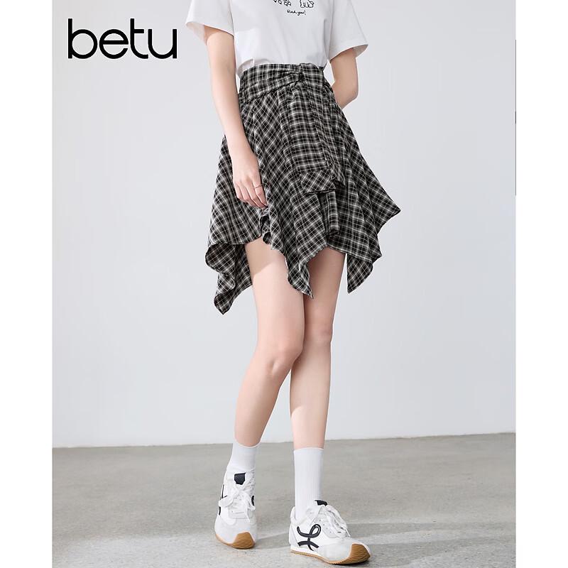 Betu Women's Plaid Irregular Hem Mini Skirt