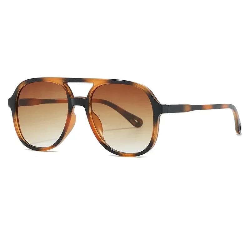 

New Leopard Pattern Double Beam Toad Shaped Women s Sunglasses Vintage Ultra Light Neutral Large Frame UV400 Sunscreen Sunglasses As shown
