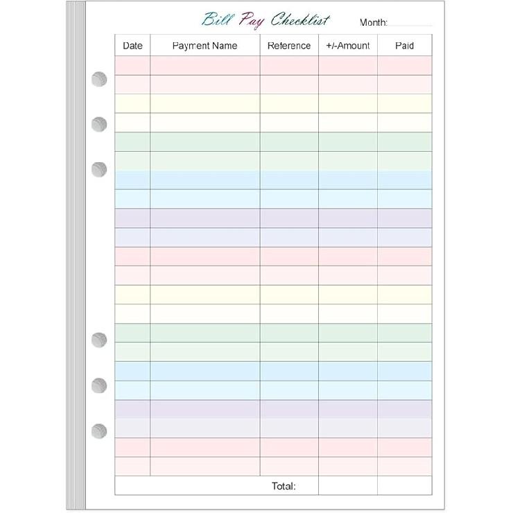 .com : Payment Checklist Refills - 50 Sheets/100 Pages Colorful Monthly Budget Forms for A5 Binder, 6 Hole Punched, 100 gsm White Paper, 5.8" x 8.3"