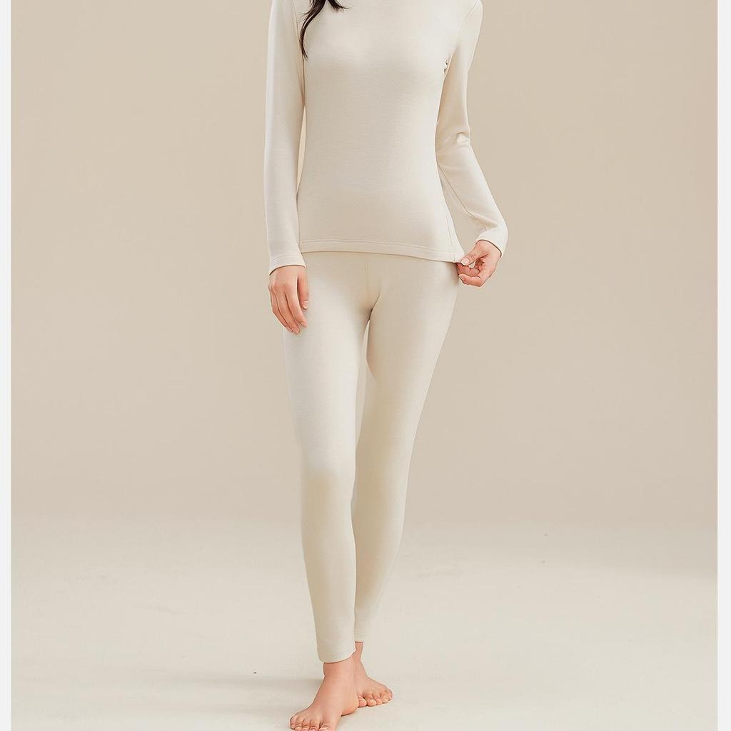 Women's Thermal Wool-Silk Mid-Neck Underwear Set - Slimming Base Layer for Winter and Autumn