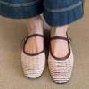 French Hollow Woven Flat Mary Jane Women's Shoes 2025 New Retro Versatile One-word Belt Ballet Shoes