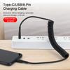 Cabo de Carregamento Design de Mola Telescópica Anti-emaranhamento Carregamento Rápido 5A Tipo-C/USB/8 Pinos Linha de Dados Acessórios para Telefone