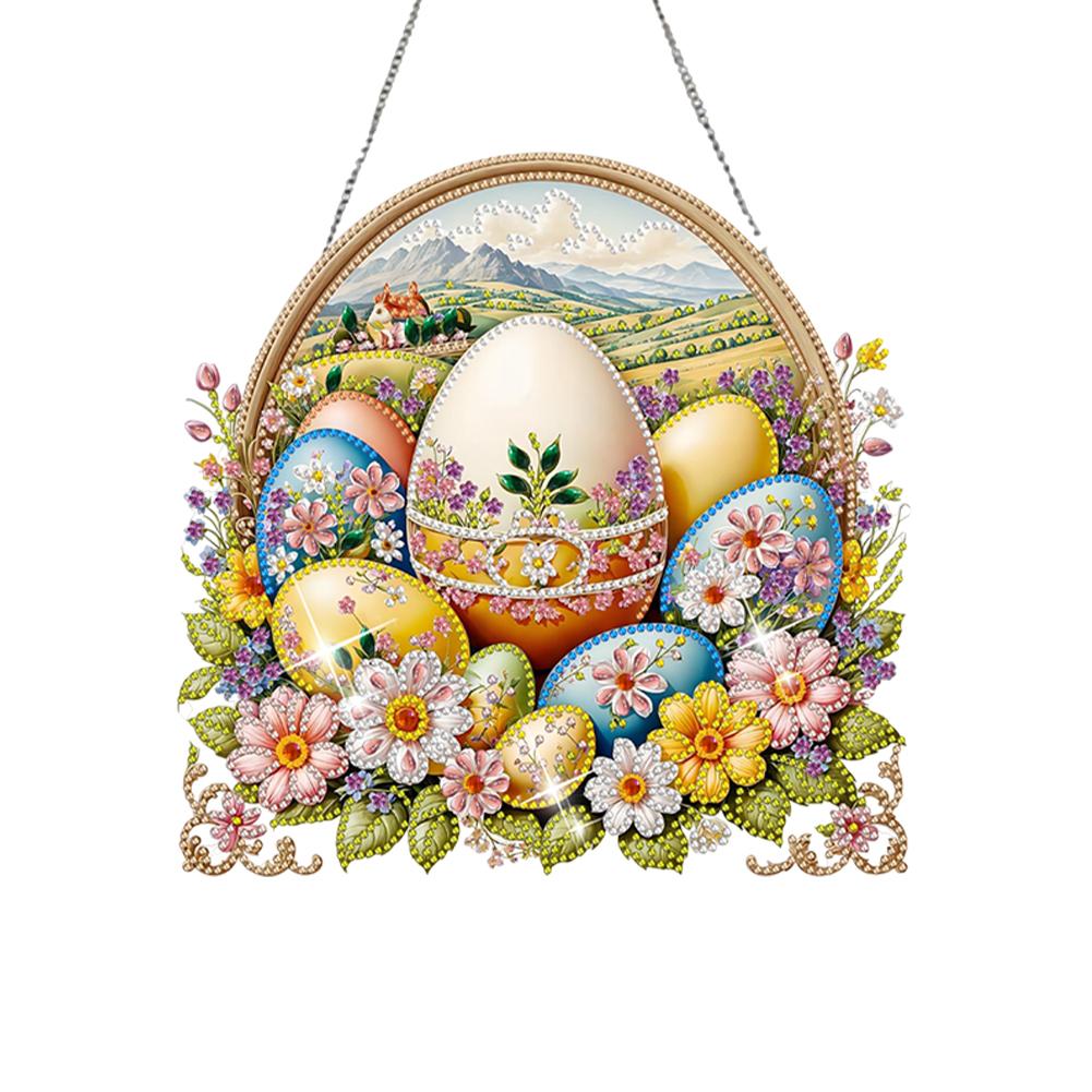 

Easter Egg Theme 2D Flat DIY Diamond Art Pendant Diamond Painting Set Single-Sided Drill Window Hanging Art for Home Decor