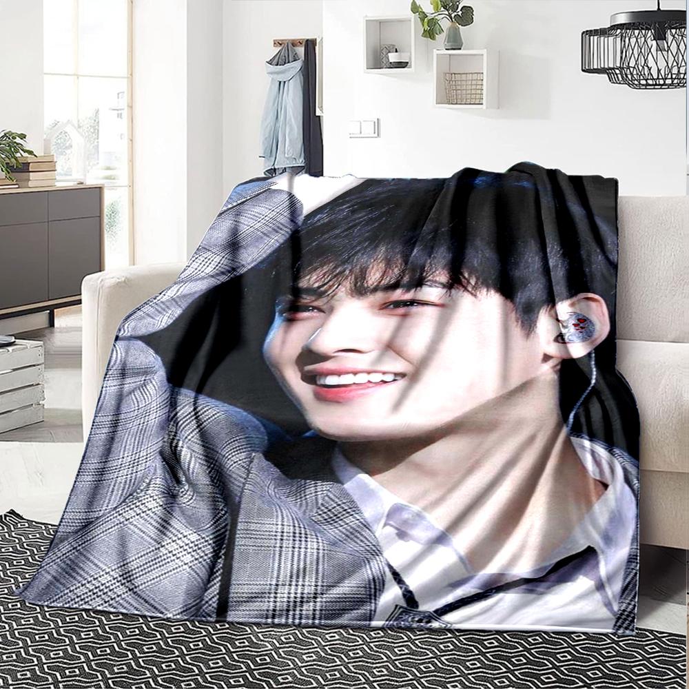1Pc Cha Eun-woo Print Blanket Soft Comfortable Polyester Throw Blanket Allseason Use Perfect Bedroom Office Outdoor Ideal Christmas Gift Choice Print 