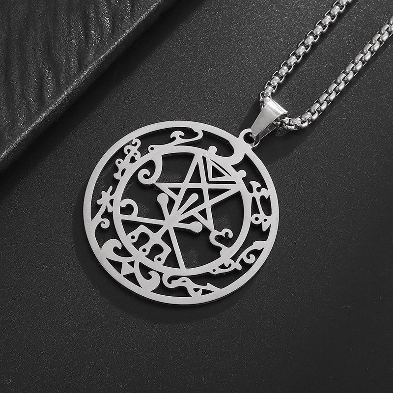 European and American Lucifer Satan Demon Hollow Five Pointed Star Necklace Stainless Steel Fashion Pendant Ornament
