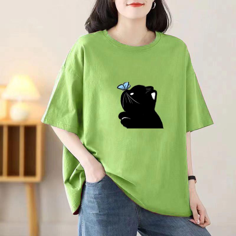 2024 New Women Cartoon Cute Tshirts Cotton Short Sleeve Print Tees O-Neck Kawaii Tops Casual