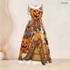 Women Plus Size White Round Neck Sleeveless Halloween Panda Ghost Printed Tie Waist A Line Dress