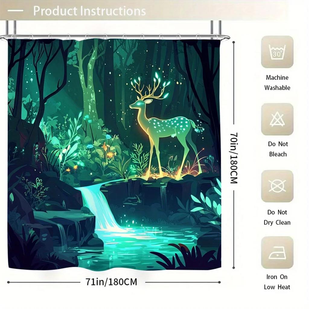 4pcs Enchanting Forest Deer High Quality Shower Curtain and Non-Slip Bath Mat Set - Elegant and Stylish Bathroom Decor Exqu