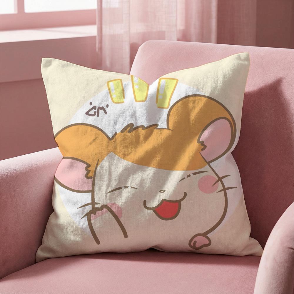 Cute H-Hamtaro Cushion Cover Multi-Scene Pillow Cover for Home & Car - Reversible, Soft & Durable for Daily Use