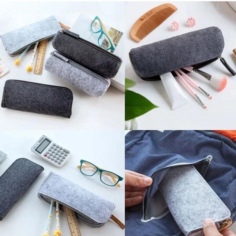 Retro Felt Pencil Pen Case Pouch Zipper Bag Portable Purse School Stationery Office Supplies Simple Style for Student Gift