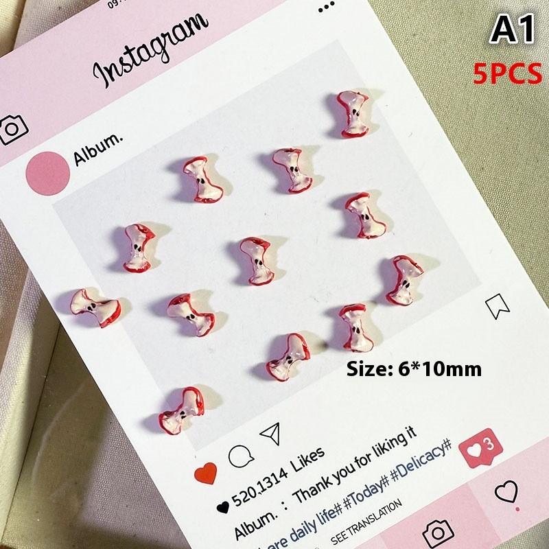 5/24/30Pcs Resin Simulated Fruit Nail Art Charms Cute Red Painted Multiple Shapes DIY Decorations for Creative DIY Nails
