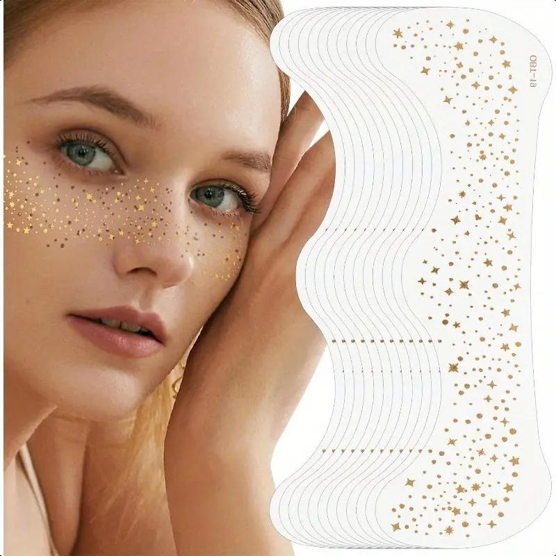 10 Pcs/pack Glitter Freckles Face Tattoo Golden Sparkle Freckle Tattoo Makeup Patches Face Glitter Speckles