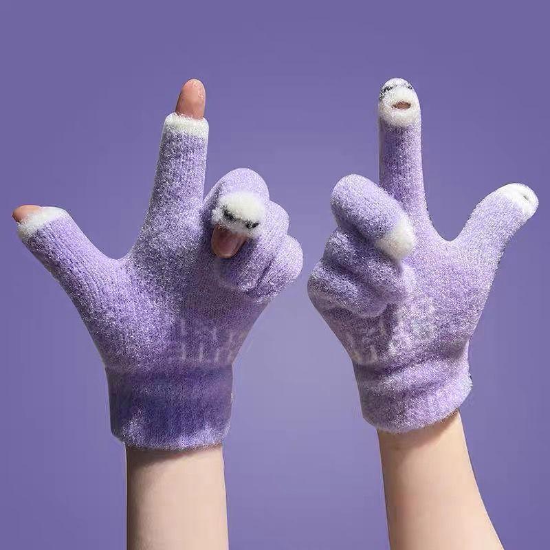 Fashionable Women S Gloves Cute Yarn Knitted Versatile Cartoon Gloves