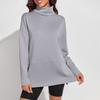 Women's Solid Color Slit Round Neck Sweatshirt Casual Top Loose Long Sleeved Top