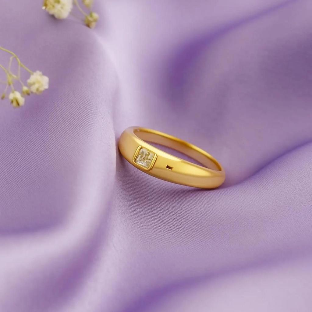 Emerald Cut Cubic Zirconia Wedding Band: Yellow Gold Plated Signet Ring: Art Deco Jewelry Gift For Unisex