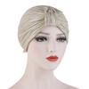 Chemo Cancer Hat Cap Pleated Turban Women Stretch Knotted Shiny Muslim Headscarf