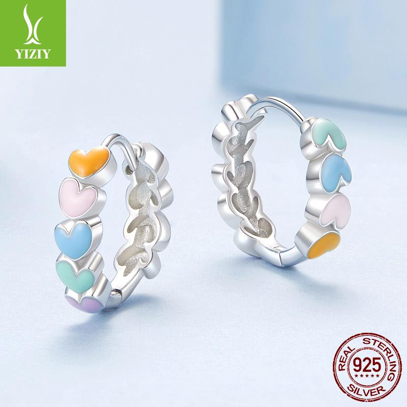 Dopamine Love Ear Buckle Girl, Cute Rainbow Love Design S925 Sterling Silver Earrings Earrings