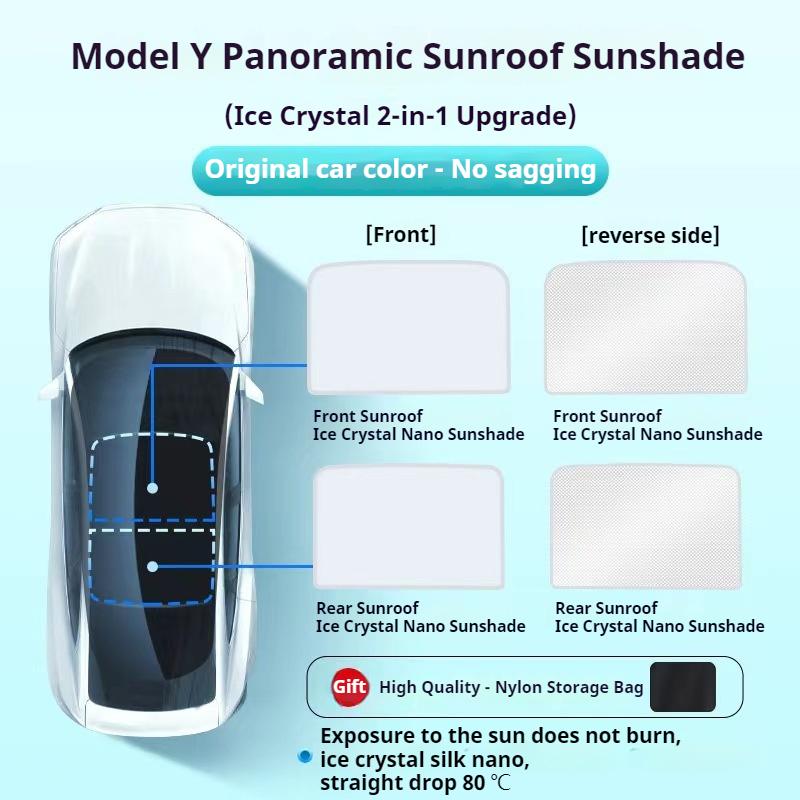 For Tesla Model 3/Y Model 3 Highland Model Y Juniper 2025+ Ice Cloth Buckle Glass Roof Sunshade Car Front Rear Sunroof Skylight