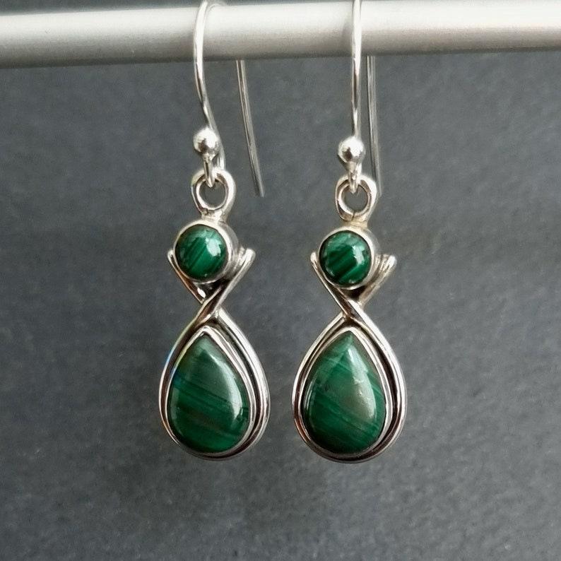 Malachit-Ohrring, 925 Sterling Silber, Ohrhänger, Damen-Ohrring, Lünette-Ohrring, Designer-Ohrring, handgefertigter Schmuck