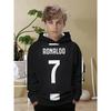 Boys' Football Hoodie - Ronaldo NO.7 Jersey Design, Black and White Sports Pullover
