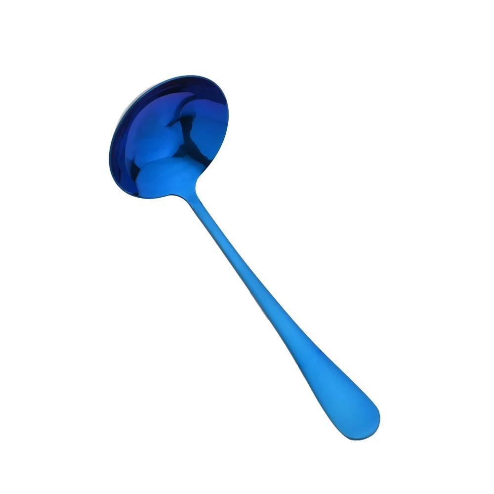 7Pcs  Stainless Steel Blue Dinnerware Set Soup Spoon Colander Spoon Service Spoon Salad Fork Cake Spatula Kitchen Home Tableware