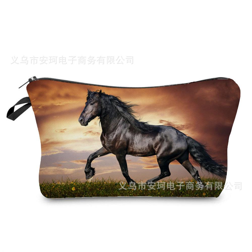 Women Colorful Horse Print Cosmetic Bag Toiletries Organize Travel Storage Case 6755