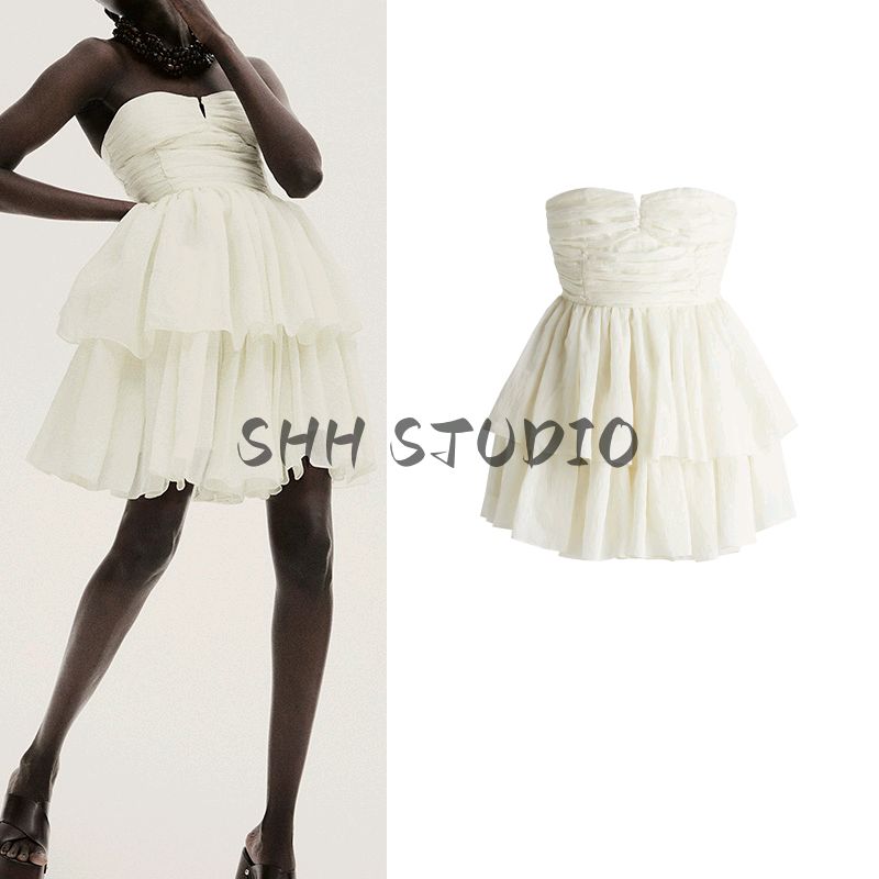 Spring and Summer New Women's Clothing Peach Collar Sleeveless Flared Skirt Tube Top Pleated Dress 1281448