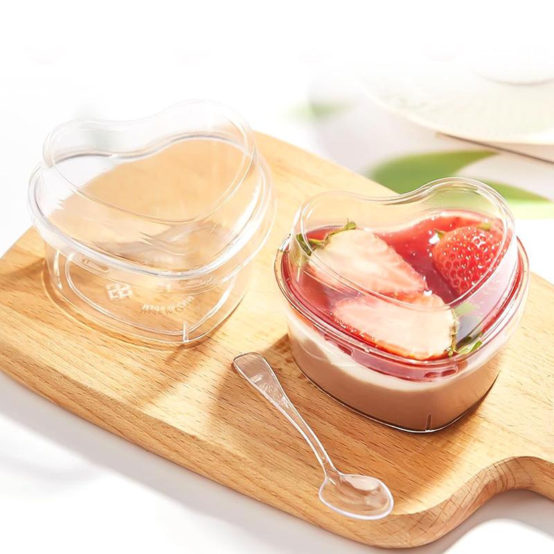 10/20/30Pcs Disposable Transparent Plastic Mousse Cup Mini Heart Shaped Pudding Dessert Cup For Hotel Party And Sweet Shop